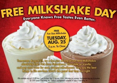 zaxbys free milkshake