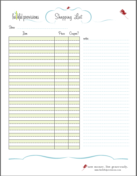 New FREE Shopping List Templates Now Available - Faithful Provisions