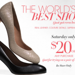 Ann Taylor:  Get a $20 off $20 purchase coupon – Just try on pair of shoes!