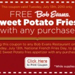 Bob Evans:  Free Sweet Potato Fries on July 13th