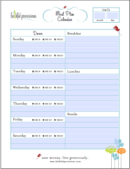 Weekly Dinner Menu Planner Template