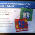 Joann’s:  Grandparent’s Day Make It-Take It Event – Saturday, September 11th