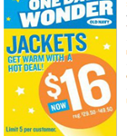 Old Navy:  $16 Jacket Sale Tomorrow