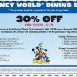 30% off Select Restaurants at Disney World and Disneyland from 12/19 – 1/1/11