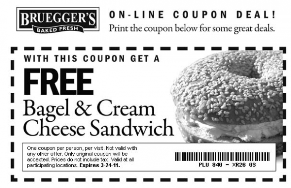 Free Bagel and Cream Cheese Sandwich from Brueggers