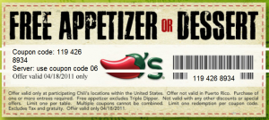 Free Appetizer or Dessert at Chili's on Tax Day