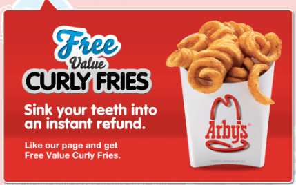 Free Arbys Curly Fries on Facebook