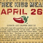 Kids Eat Free at Chili’s Tuesday, April 26th!