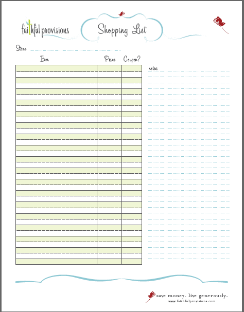 New Free Shopping List Templates Now Available Faithful Provisions