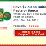 $2.50/2 Buitoni Pasta or Sauce Coupon