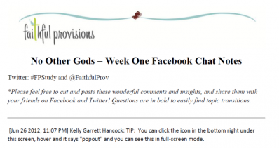 No Other Gods Facebook Chat Notes Week One