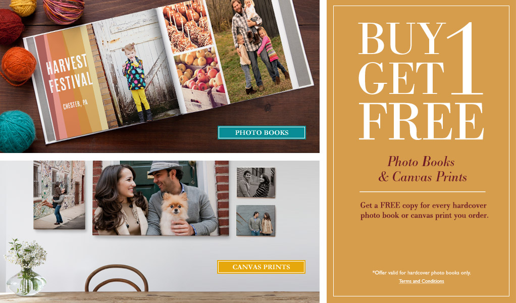 Buy One, Get One FREE: Photo Book or Canvas Print from My Publisher