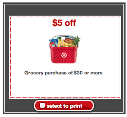 Target coupon for $5 off $30 grocery purchase