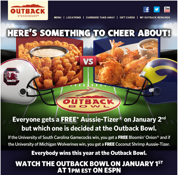 Free Aussie-tizer at Outback Steakhouse on January 2nd