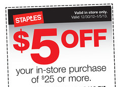 Staples $5 off $25 coupon