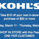Kohl’s Coupon | $10 Off $30 Purchase Printable Coupon