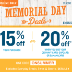 Old Navy Coupons: Save 15% or 20% Off Your Purchase (Memorial Weekend Only!)