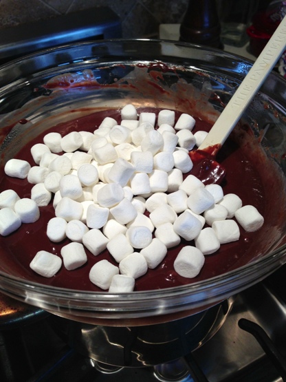 Adding Marshmallows to Smores Dip