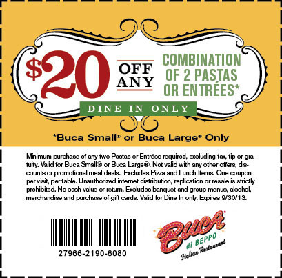 Buca Di Beppo Coupon: $20 Off Any Two Entrees - Faithful Provisions