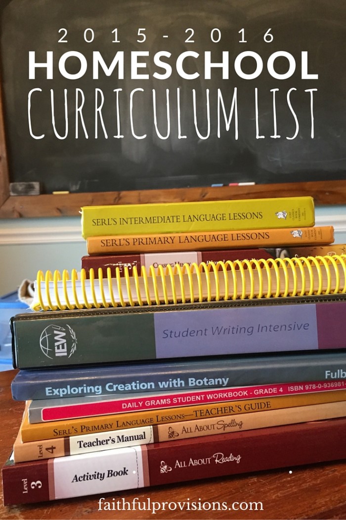 2015-2016 homeschool curriculum list