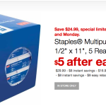 TODAY ONLY! Staples: 5 Ream Case of Paper for Just $5 (after rebate)
