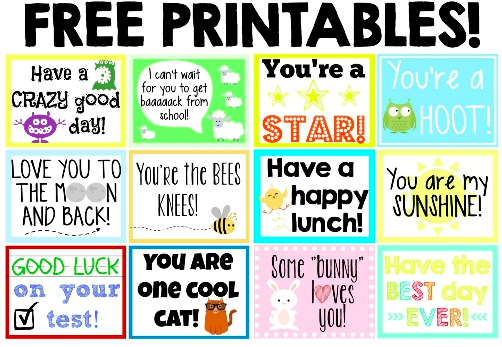 School Lunch Notes Printable