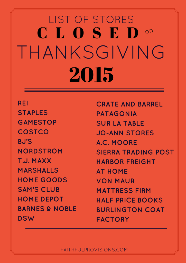 List of Stores Closed on Thanksgiving 2015